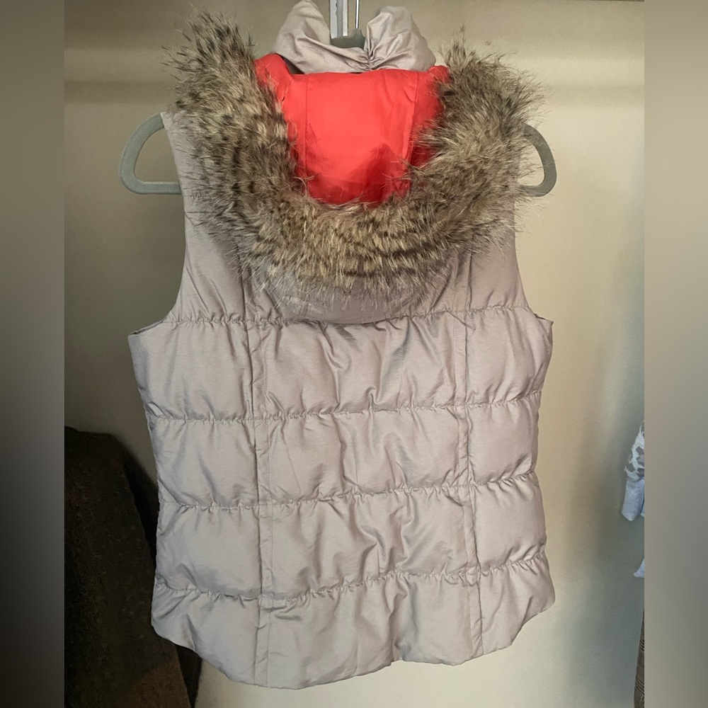 Eddie Bauer down vest with fur lined hood